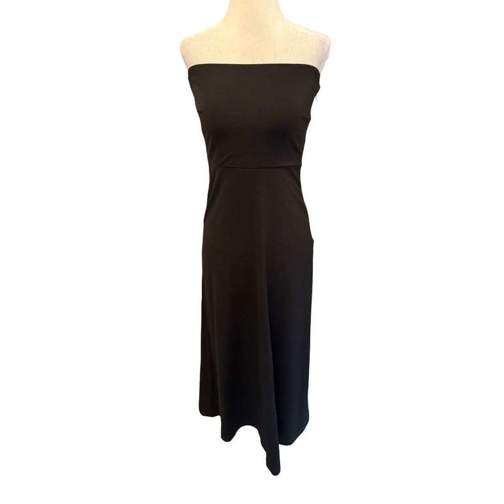 Club Monaco Womens Black Strapless Midi Tube Dress Built-in Bra Size 4
